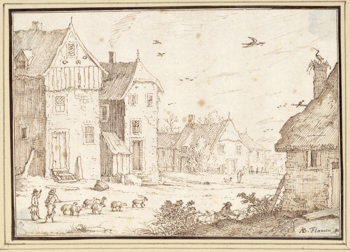 AlbertFlamen, Dorfstraße mit kleiner Schafherde (III-13)