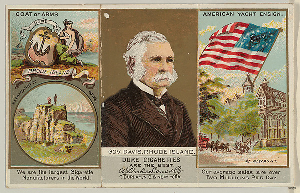 W. Duke, Sons & Co., Governor Davis, Rhode Island, from "Governors, Arms, Etc." series (N133-2), issued by Duke Sons & Co.