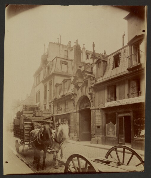 Eugène Atget, [Dray Horses Across from a Restaurant]