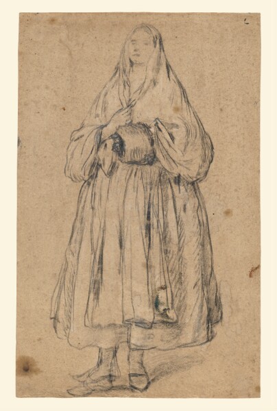 Pietro Longhi, Standing Woman Holding a Muff, Turned Slightly to the Left (recto); Studies of Heads (verso)