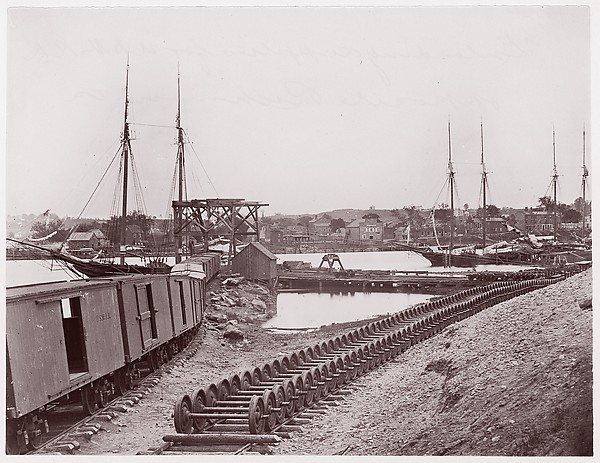 Unknown, Unloading Supplies for U.S. Military Railroad opposite Richmond, Virginia