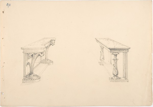 Anonymous, British, 19th century, Design for Two Marble-topped Pier Tables