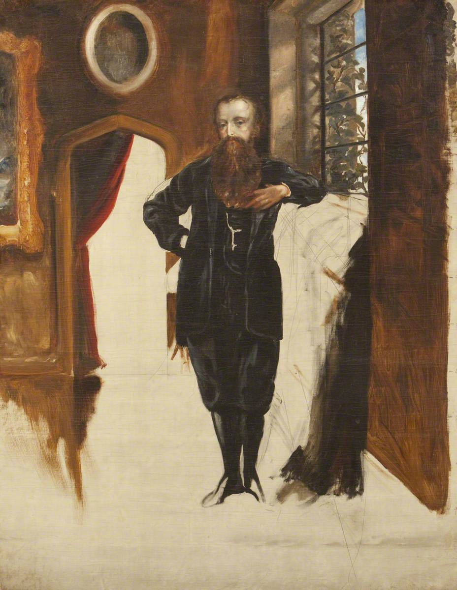 Rebecca Dulcibella Orpen, Edward Heneage Dering (1826-1892) standing in an interior at Baddesley Clinton