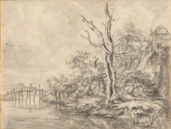 Jacob van Ruisdael, Dead Tree by a Stream at the Foot of a Hill