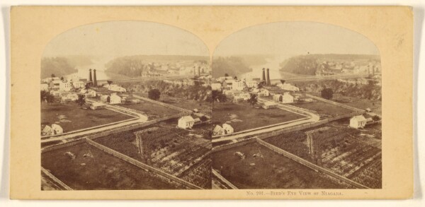 William England, Bird's Eye View of Niagara, The Great Suspension Bridge, Niagara River, and Falls.