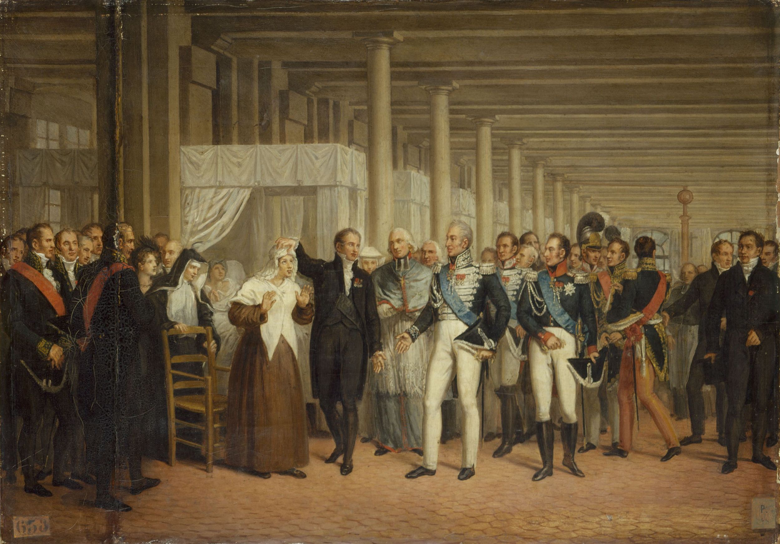 Anonyme, Guillaume Dupuytren (1777-1835), à l'Hôtel-Dieu, présente à Charles X une opérée des yeux