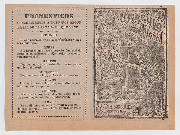 José Guadalupe Posada, Cover for 'Oraculo Mignon', a witch brewing a potion in a cauldron