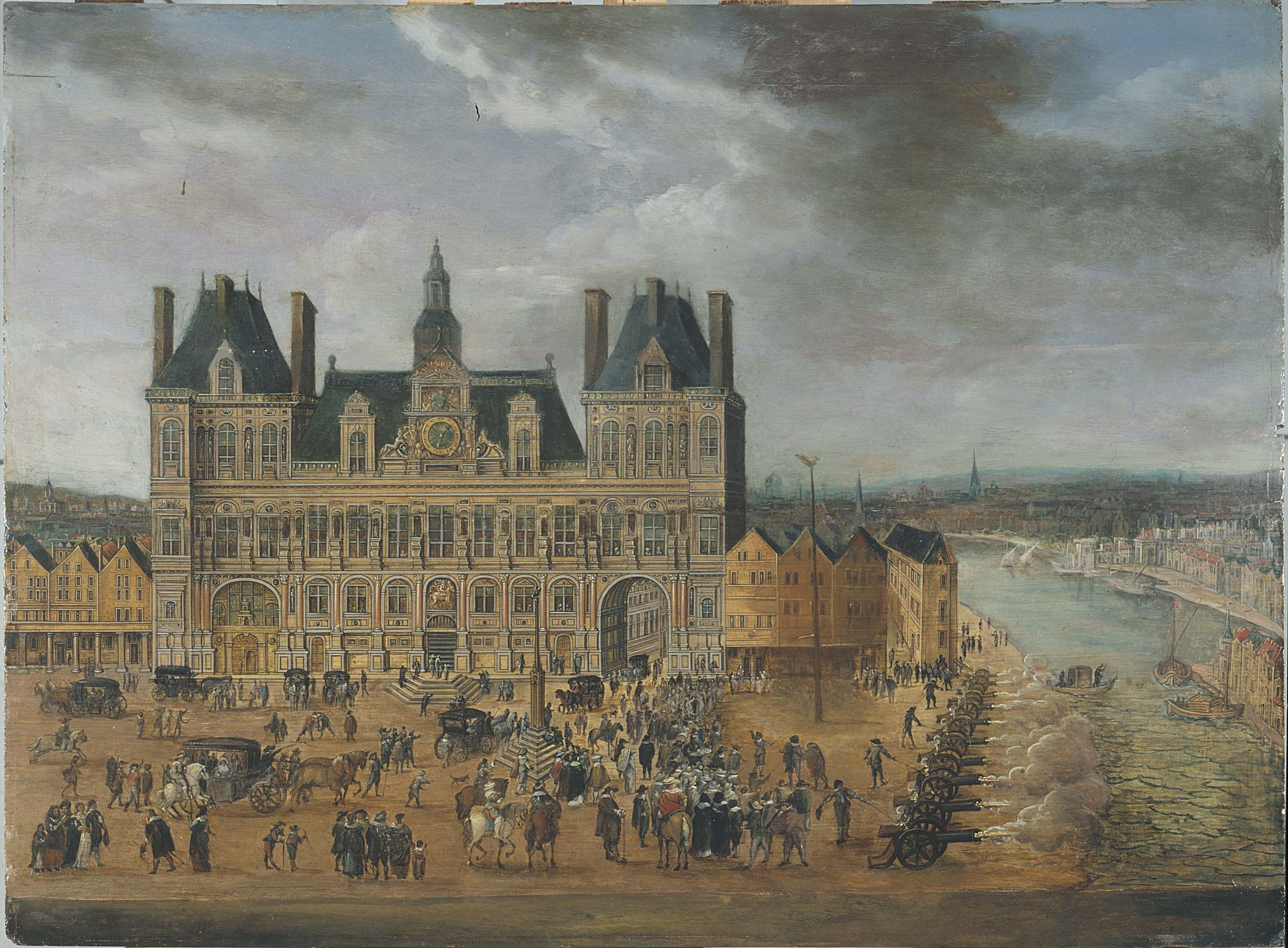 Anonyme, La Place de Grève et l'Hôtel de Ville, lors d'une fête publique, vers 1640.