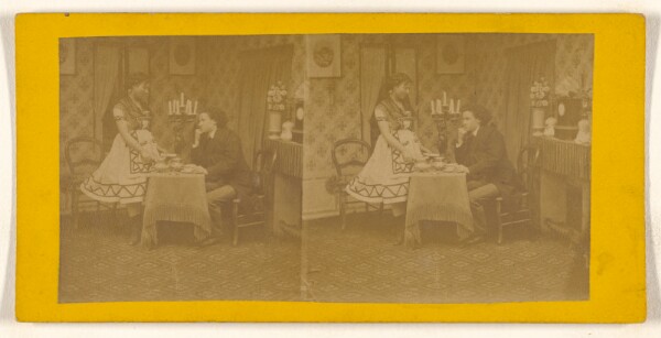 Unknown, [Genre: man being served by woman servant; a false stereograph]