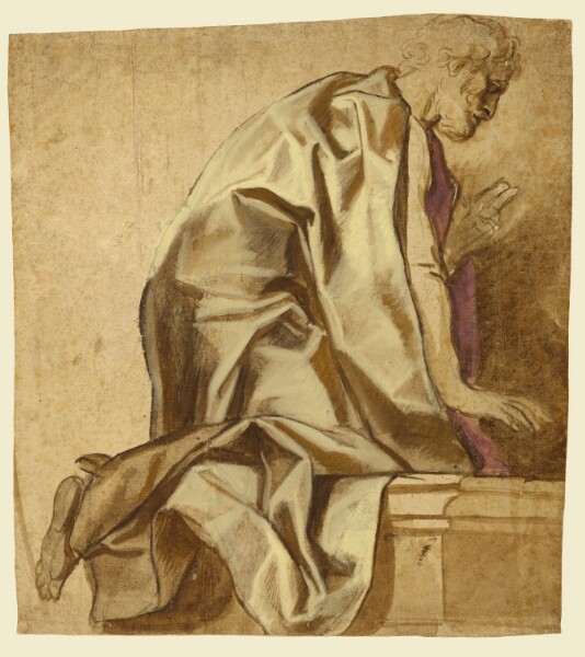 Jacob Jordaens, Man Kneeling, Facing Right (recto); Sketches of Figures (verso)