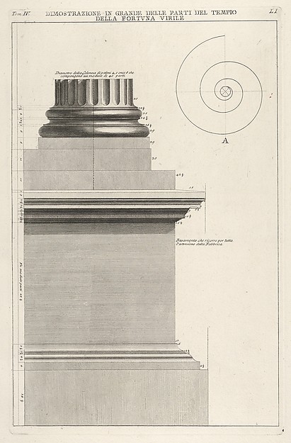 Giovanni Battista Piranesi, Section of column base from the Temple of Fortuna Virilis (Tempio della Fortuna Virile), from "Le Antichità Romane"