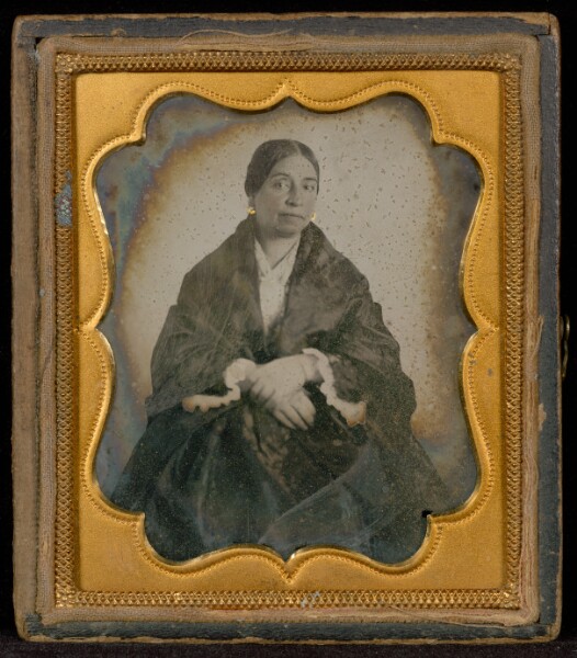 Unknown, [Portrait of a Woman in a Dark Shawl Seated with Her Hands Crossed]