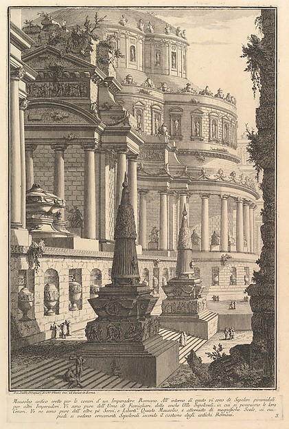Giovanni Battista Piranesi, Ancient mausoleum erected for the ashes of a Roman Emperor (Mausoleo antico eretto per le ceneri d'un Imperadore Romano), from "Prima Parte di Architettura, e Prospettive"