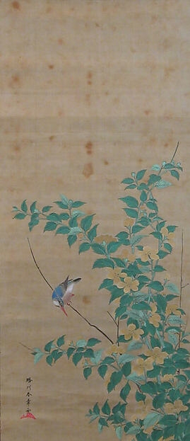 Katsukawa Shunshō　勝川春章, Kingfisher on a Branch of Yamabuki