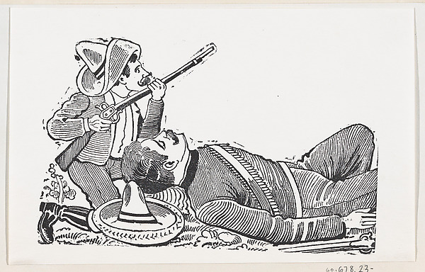 José Guadalupe Posada, A revolutionary holding a rifle and kneeling to protect a fallen revolutionary