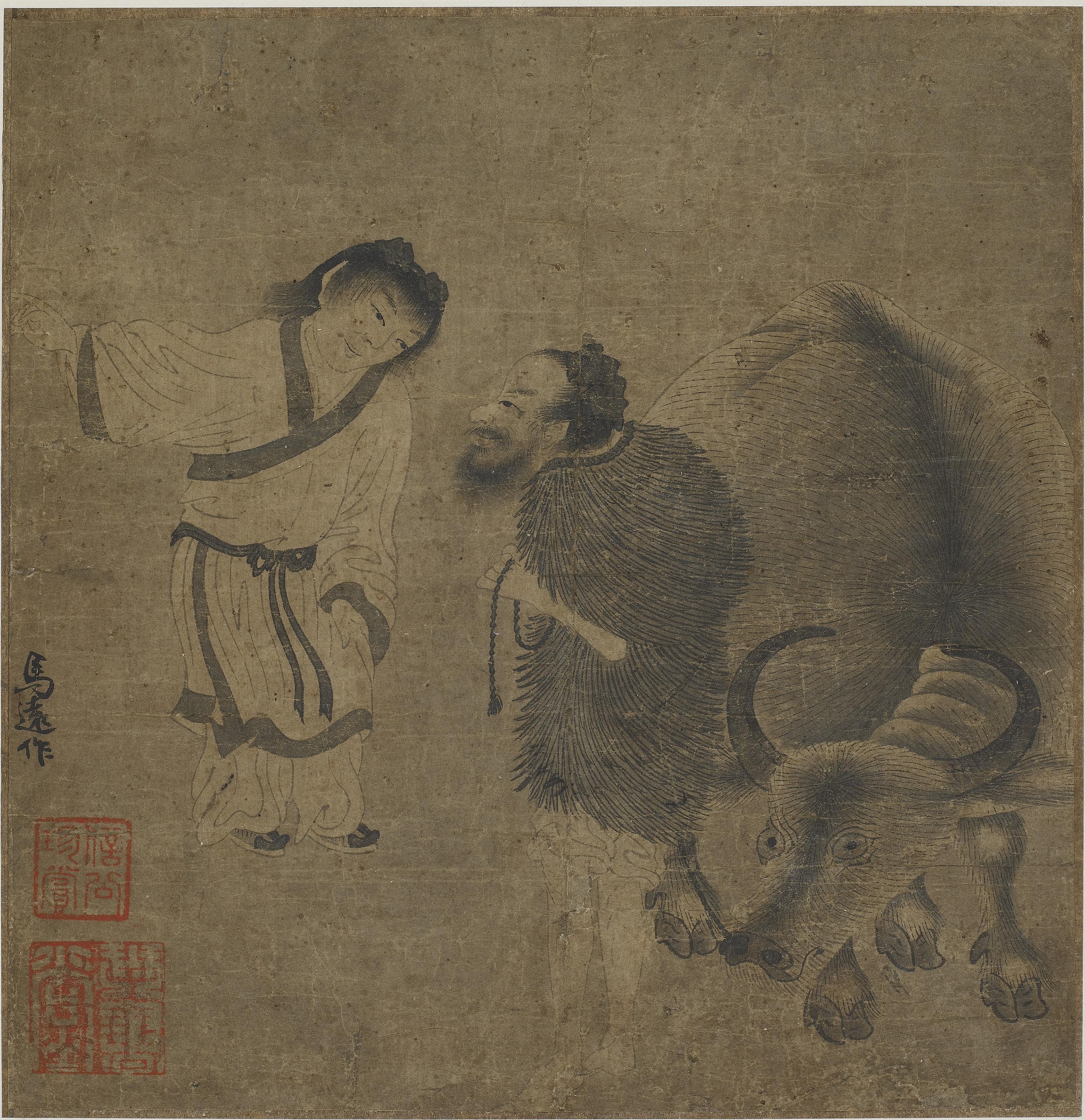 Formerly attributed to Ma Yuan, Two men and a water-buffalo