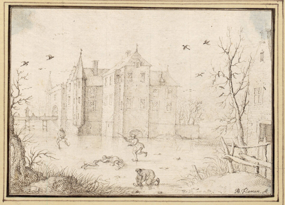 AlbertFlamen, Wasserschloß mit Schlittschuhläufern (III-9)
