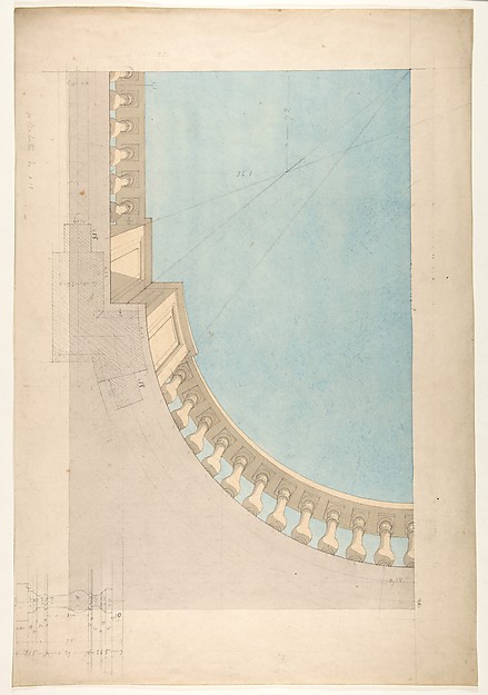 Jules-Edmond-Charles Lachaise, Perspectival study for one quadrant of a ceiling design including a trompe l'oeil balustrade