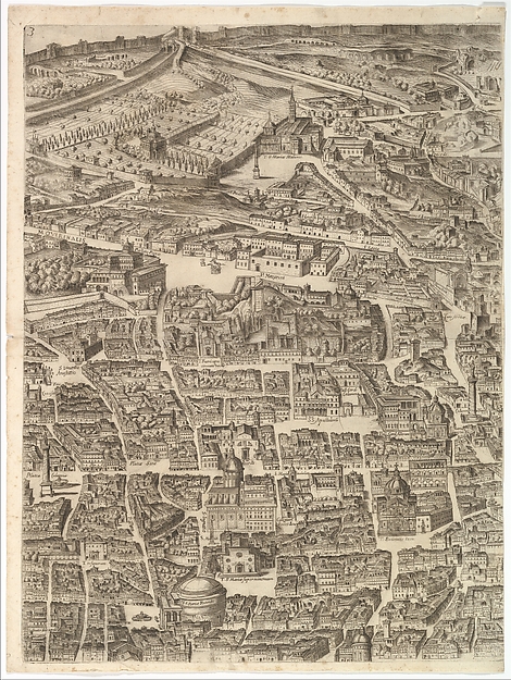 Antonio Tempesta, Plan of the City of Rome. Part 3 with the Santa Maria Maggiore, the Pantheon and Trajan's Column
