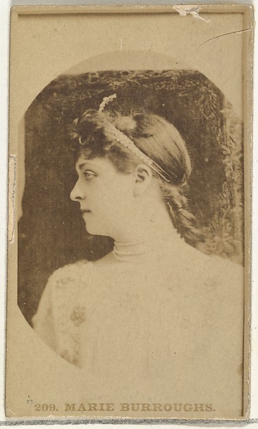 W. Duke, Sons & Co., Card Number 209, Marie Burroughs, from the Actors and Actresses series (N145-3) issued by Duke Sons & Co. to promote Cross Cut Cigarettes