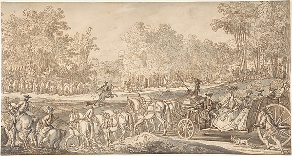 Johann Elias Ridinger, The Arrival of the Princely Carriage at the Starting Point of the Hunt