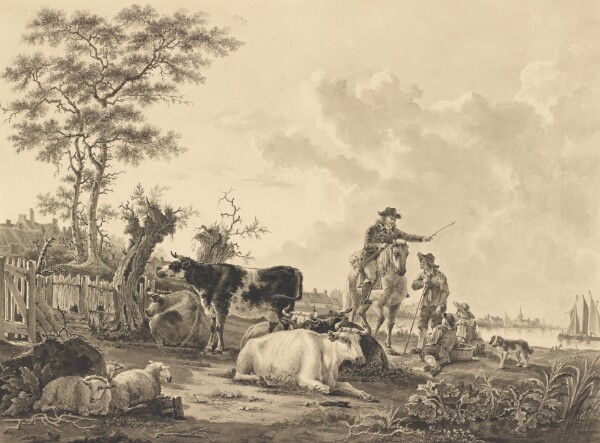 Jacob van Strij, Landscape with Cattle, Sheep, and Herders