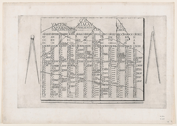Anonymous, Tablet with Calendar from the Farnese Palace, from "Speculum Romanae Magnificentiae"