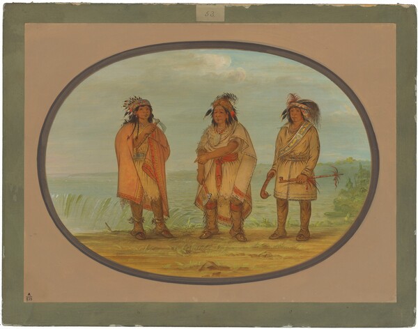 George Catlin, Seneca Chief, Red Jacket, with Two Warriors