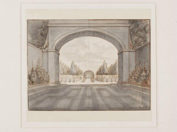 Unknown, Allée in a Formal Garden Seen Through an Arched Stone Gateway