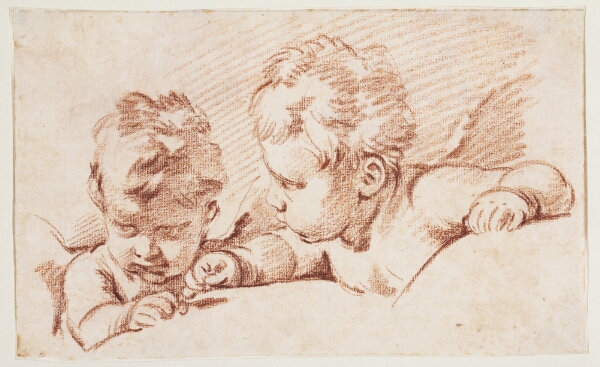 Francois Boucher, To putti. Udkast til dørstykke på Amalienborg