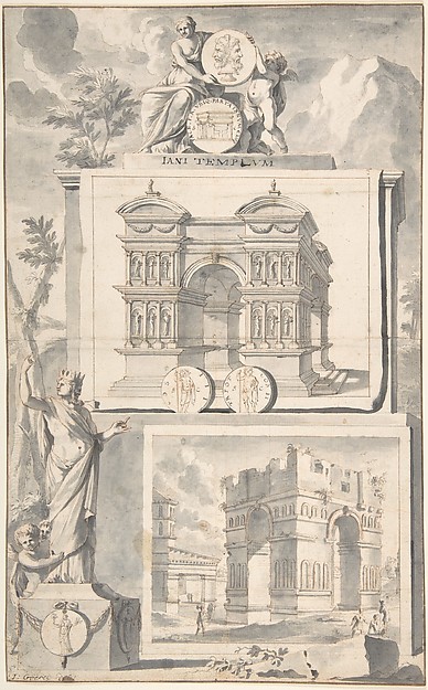 Jan Goeree, A Reconstruction of the Temple of Janus (above) and a View of the Ruins (below)