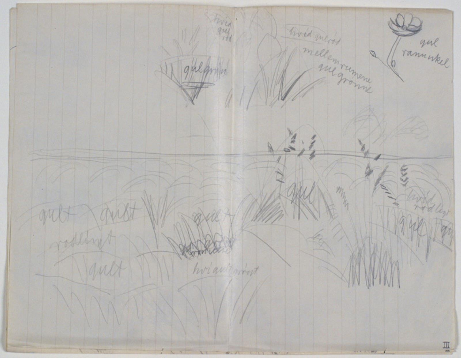 Niels Larsen Stevns, Landskabsskitse. Plantestudie. Farveangivelser