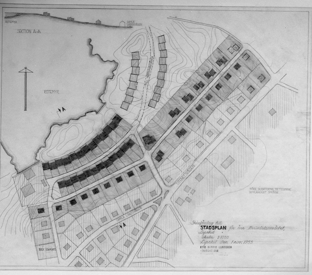 Alvar Clevfors, Text till bilden: "Lysekil. Ritning. För Stadsarkitekten. 1955.09"