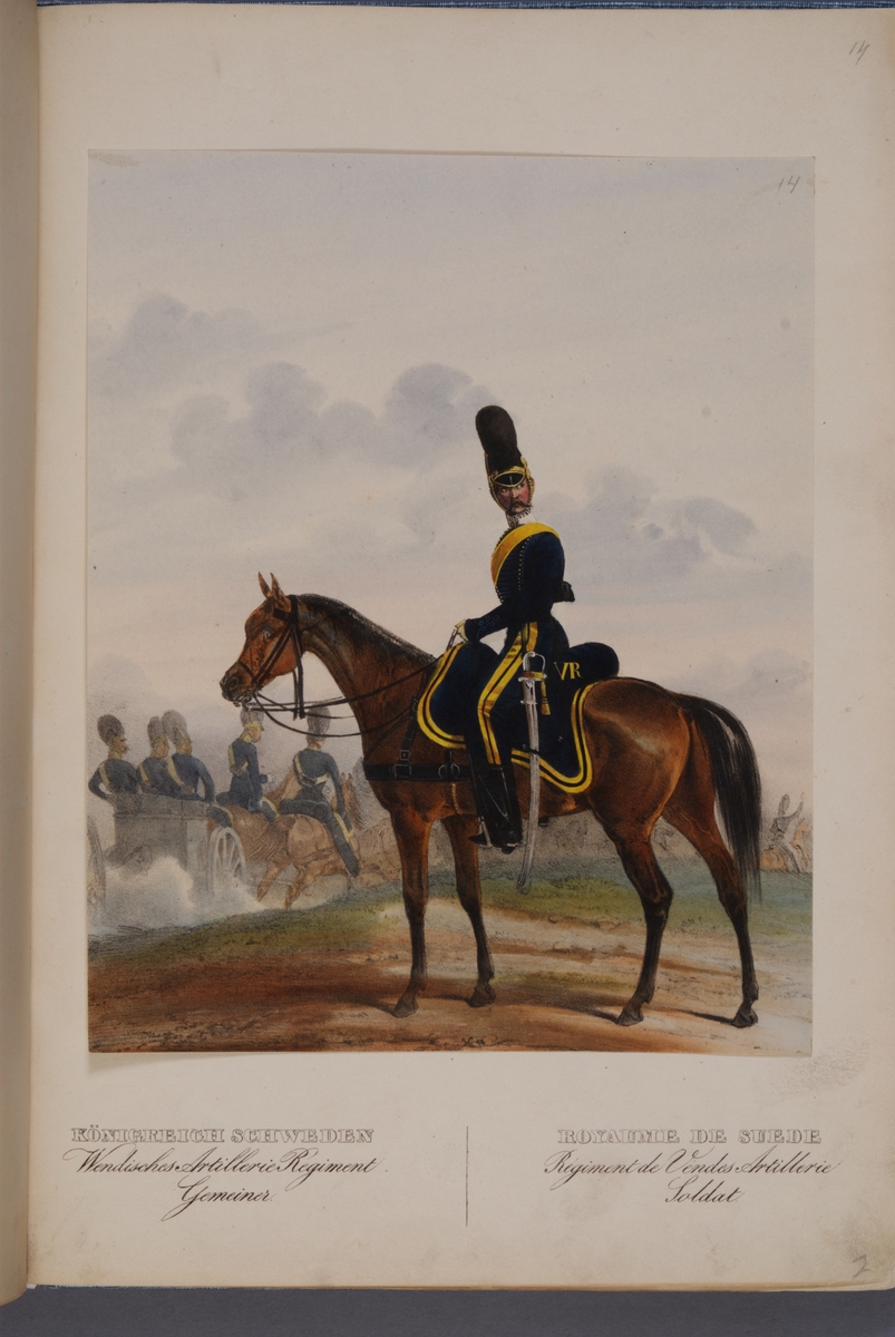 Kjell Hedberg, Plansch med uniform för manskap vid Wendes artilleriregemente. Ingår i planschsamlingen Das europäische Heer in charakteristischen Gruppen: Scweden, utgiven av Eckert und Monten ca 1840.