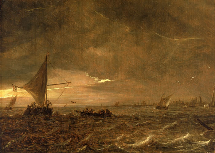 Jan van Goyen, Fishing Boats in an Estuary at Dusk
