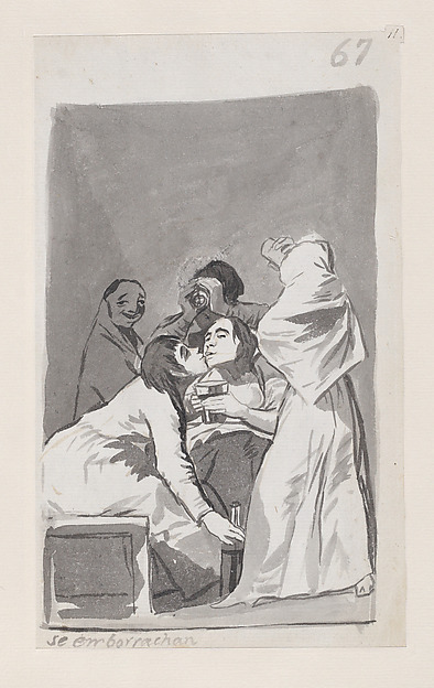 Goya (Francisco de Goya y Lucientes), They are getting drunk; folio 67 (recto) from the Madrid Album "B"