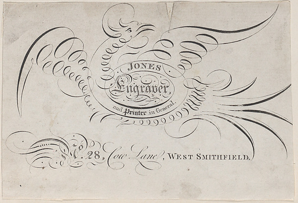 Anonymous, British, 19th century, Trade Card for Jones, Engraver and Printer
