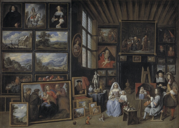 Gillis van Tilborgh, Et billedgalleri med en kunstner, der maler en kvinde og en pige. Allegori over malerkunsten
