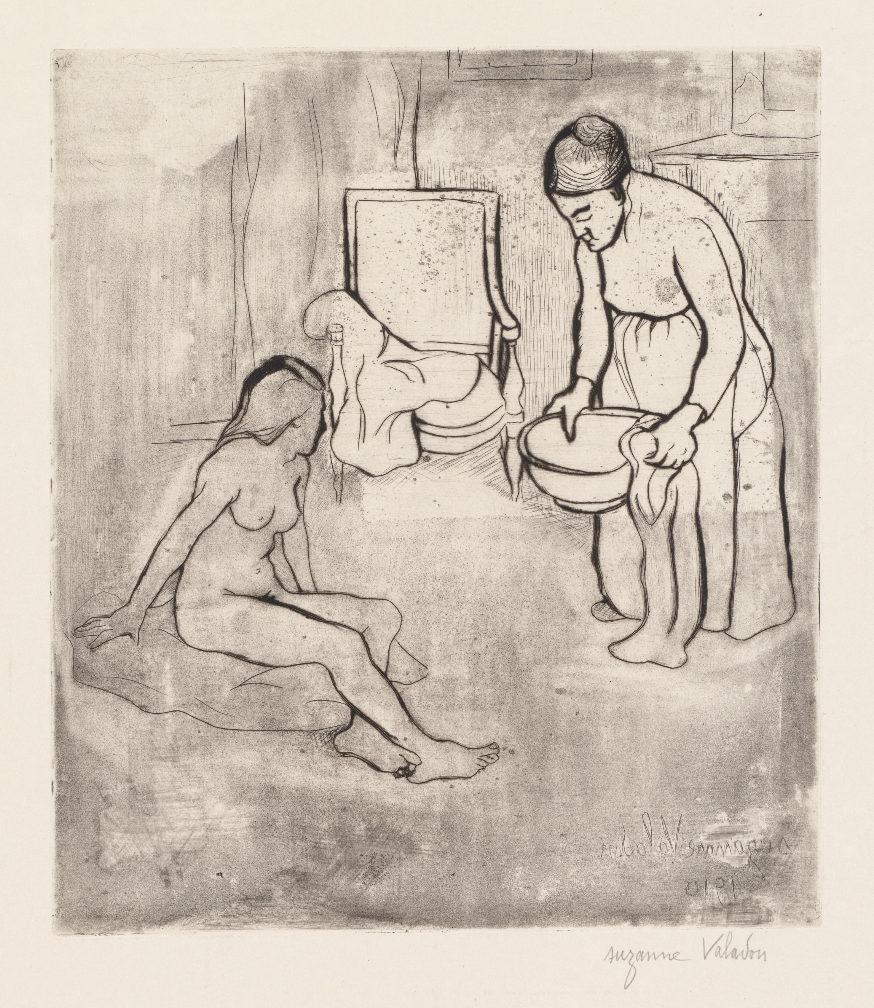 Suzanne Valadon, Grandmother with Louise, Nude Seated on the Floor (Grand-Mère et Louise Nue Assise par Terre)