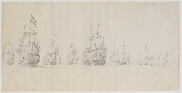 Willem van de Velde I, A Dutch Fleet Under Sail at Sea in a Light Breeze