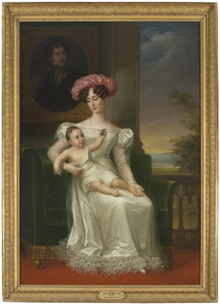 Fredric Westin, Josefina Maximiliana Eugenia Napoleana, 1807-1876, drottning av Sverige, med sonen Karl (XV)