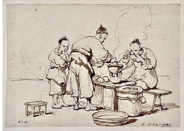 George Chinnery, Three Chinese figures at a foodstall