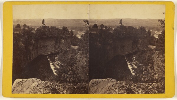 Edward and Henry T. Anthony & Co., Looking down from the Chimney Rocks, the Tunnel in the foreground, top of Ithaca Fall in the Middle, the inlet and west hill...