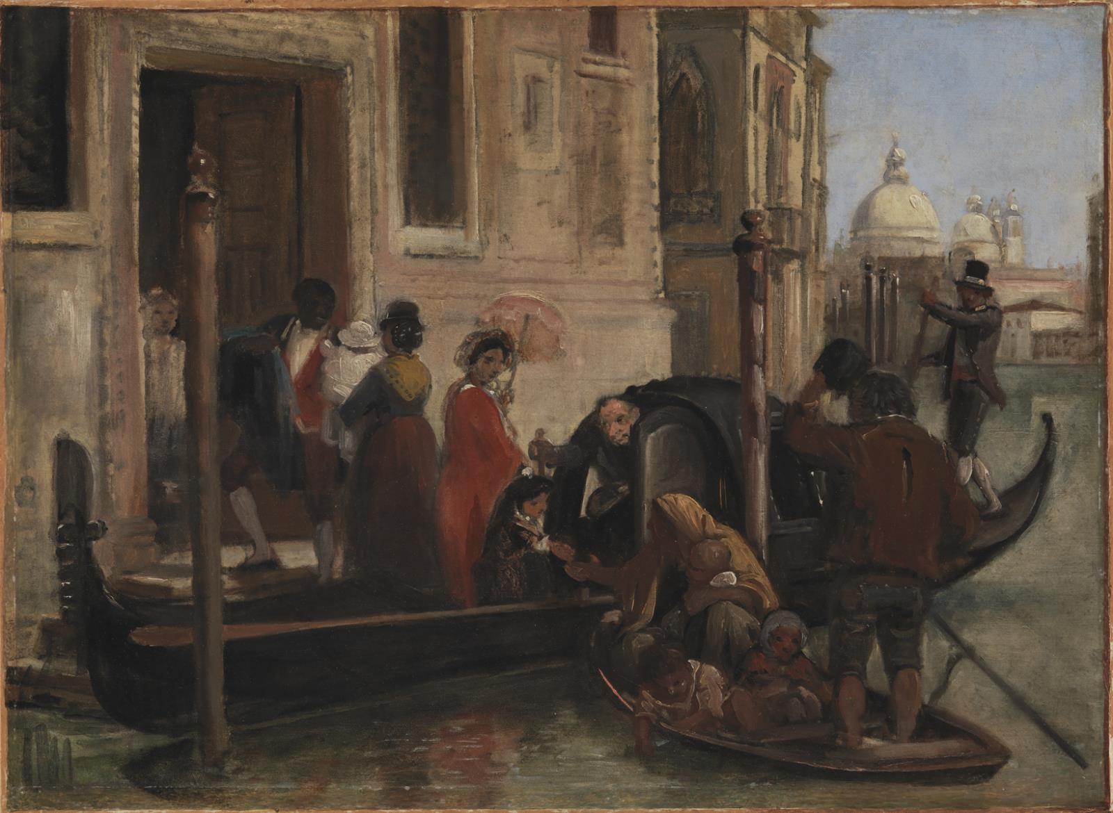 Wilhelm Marstrand, Landstigning ved et palads ved Canal Grande, i baggrunden kirken S. Maria delle Salute