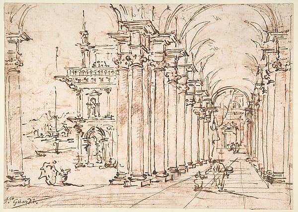 Francesco Guardi, Architectural Capriccio: Vaulted Colonnade of a Palace