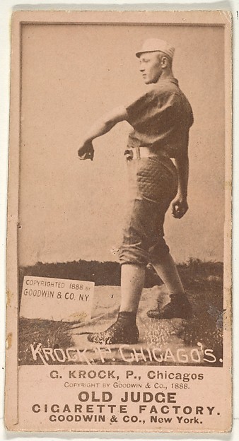 Goodwin & Company, August H. "Gus" Krock, Pitcher, Chicago, from the Old Judge series (N172) for Old Judge Cigarettes