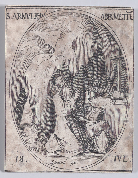 Jacques Callot, S. Arnould, évêque de Metz (St. Arnulf, Bishop of Metz), July 18th, from "Les Images De Tous Les Saincts et Saintes de L'Année" (Images of All of the Saints and Religious Events of the Year)