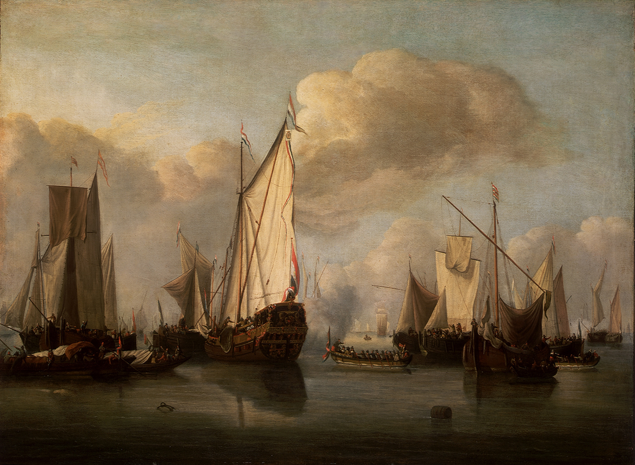 Willem van de Velde the Younger, Calm: a States yacht and many other vessels in a light air
