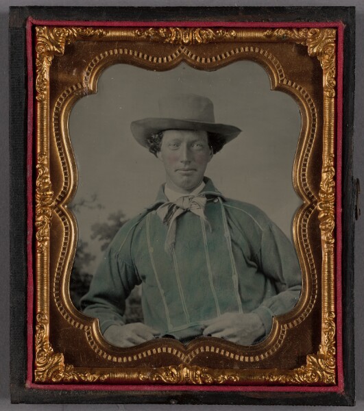 Unknown, [Portrait of a Seated Man Wearing Stetson Hat and Bandana]