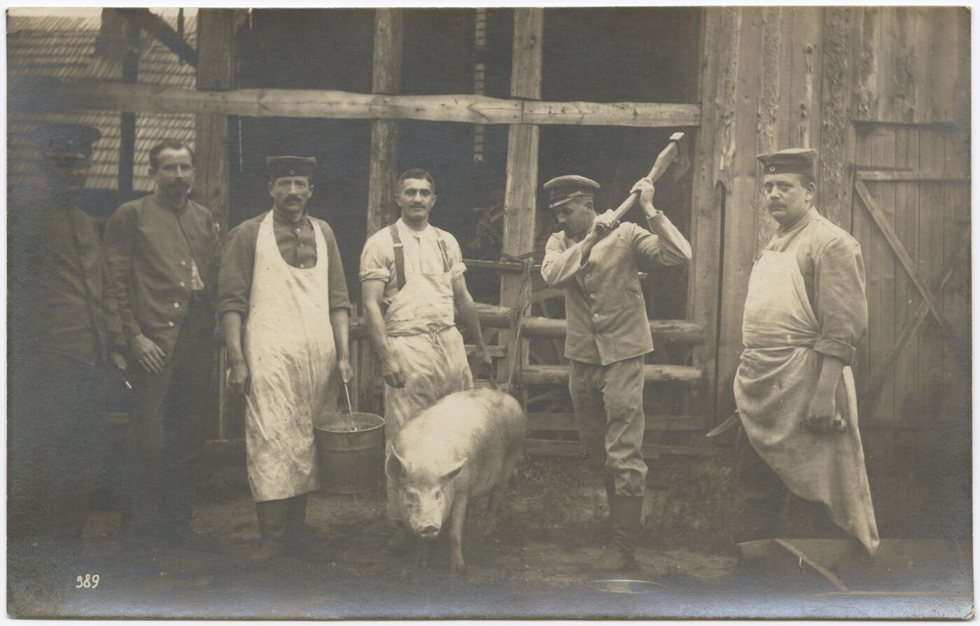 Wilhelm Alb. Bechtel, Kariškių ir kiaulės portretas prie tvarto